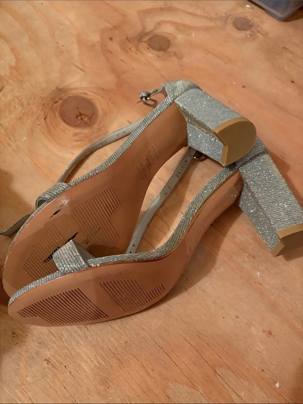 Stuart Weitzman Gold Glitter Block Heel Ankle-Strap Sandals
